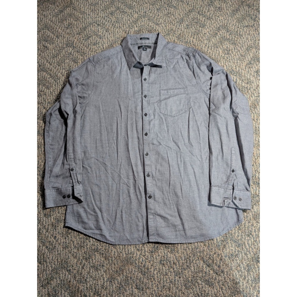 Marc Anthony Mens XXL Slim Fit Grey Black Micro Pattern Cotton Button Down Shirt